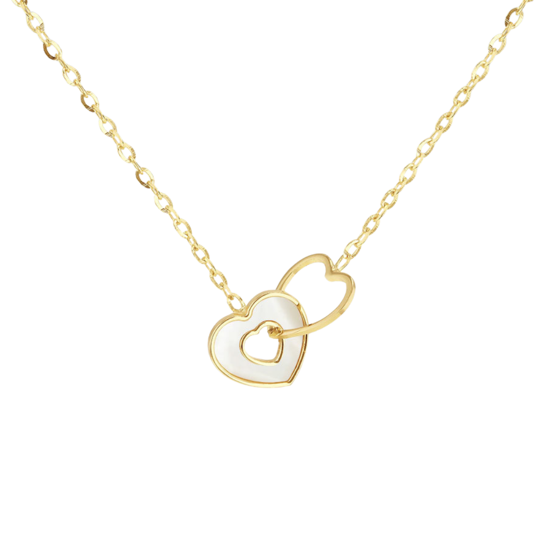 Carat Gold Mother of Pearl Interlocking Hearts Necklace