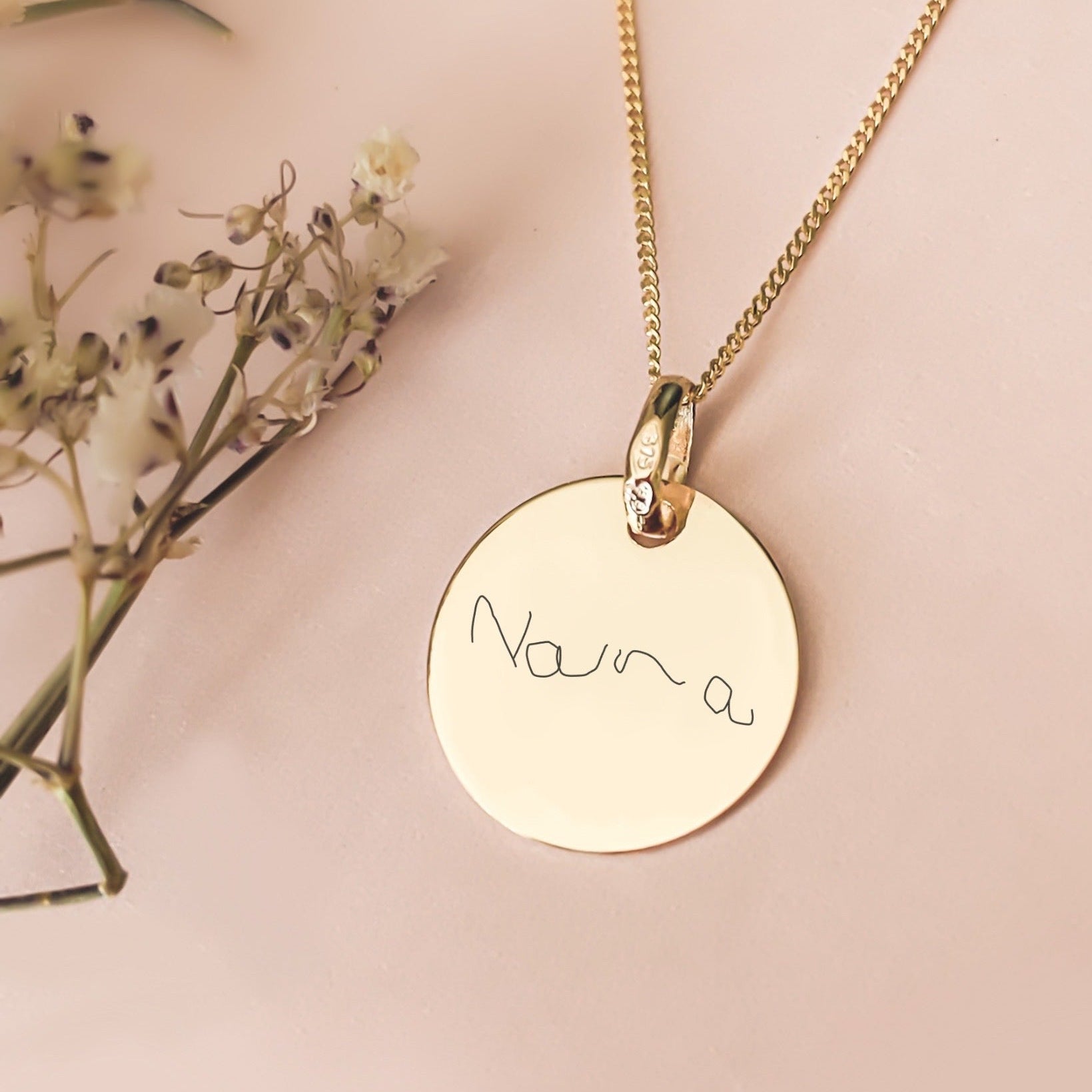 Carat Gold Childs Handwriting or Drawing Necklace